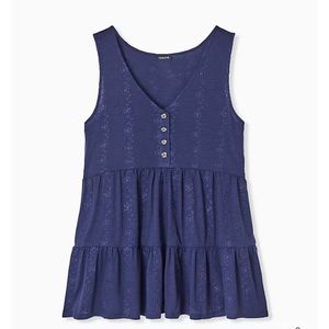 NWOT- Torrid Navy Eyelet Shirred Hem Babydoll Tank- Size 0